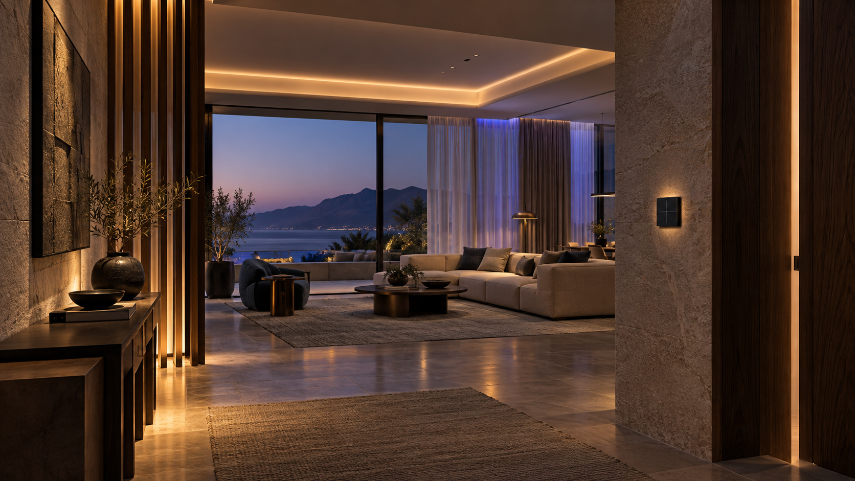 Warm contemporary residence with integrated lighting and automation